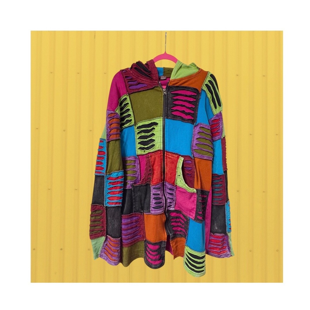 Kpc Vintage Colorful Patchwork Zip-Up Long-Line H… - image 6